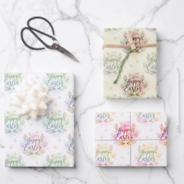 Hoja De Papel De Regalo Acuarela Feliz Pascua con Letras a Mano