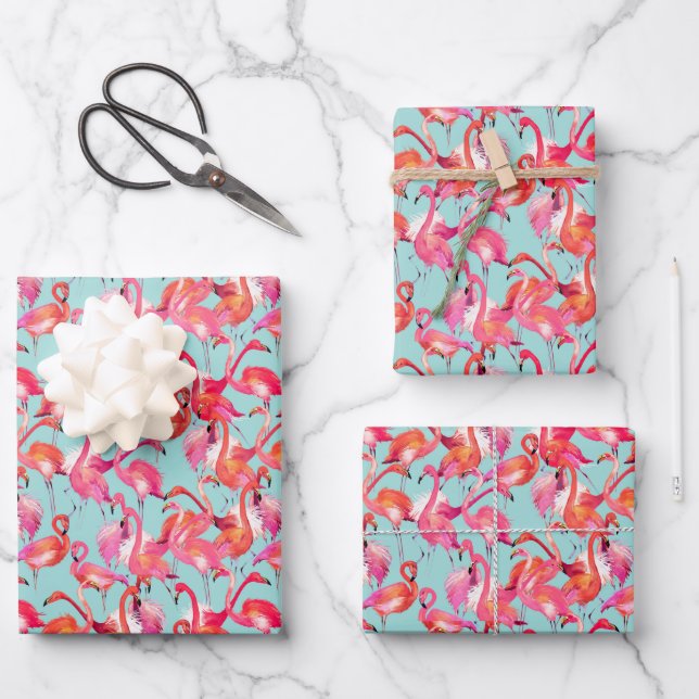 Hoja De Papel De Regalo Acuarela Flamingos (Anverso)