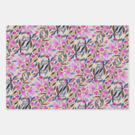 Hoja De Papel De Regalo Acuarela Floral en Azul Veneciano Rosa Cedro