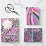 Hoja De Papel De Regalo Acuarela Floral en Azul Veneciano Rosa Cedro<br><div class="desc">Acuarela Pintada a Mano</div>
