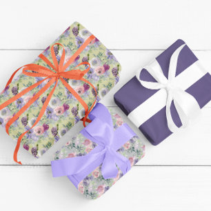 Hoja De Papel De Regalo Acuarela Floral Patrón de Flor Lavanda Ciruela