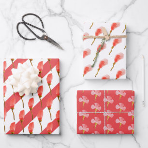 Hoja De Papel De Regalo Acuarela floral roja Boho