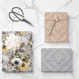 Hoja De Papel De Regalo Acuarela flores blancas, amarillas