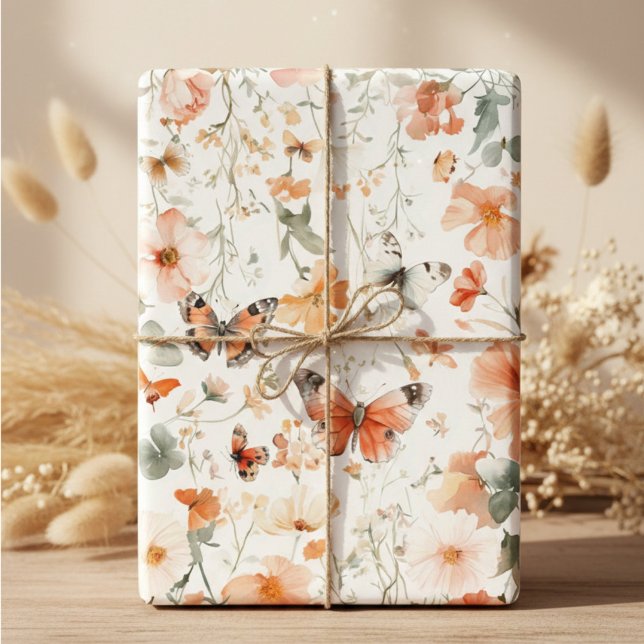 Hoja De Papel De Regalo Acuarela Hermosa Pradera de Mariposas (Butterfly Meadow Watercolor Pretty Wrapping Paper Sheets
)