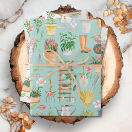 Hoja De Papel De Regalo Acuarela Herrería Floral Herramientas Jardín Patró