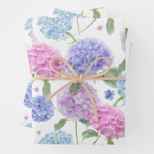 Hoja De Papel De Regalo Acuarela Jardín mixto Hydrangea Flores