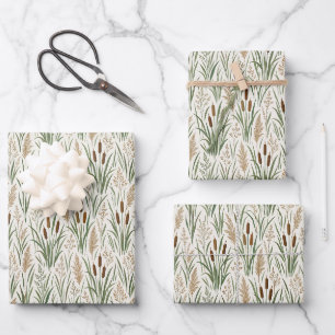 Hoja De Papel De Regalo Acuarela Juncos Botánicos Patrón