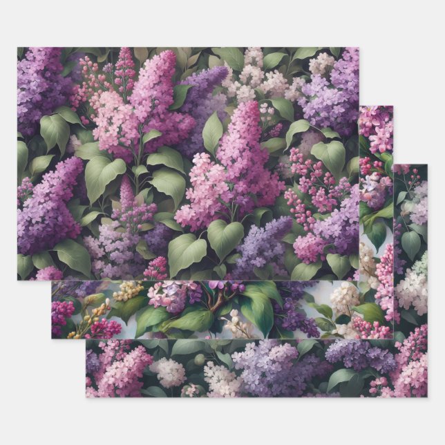 Hoja De Papel De Regalo Acuarela Lilac Flores Desnudos Botánicos (Set)
