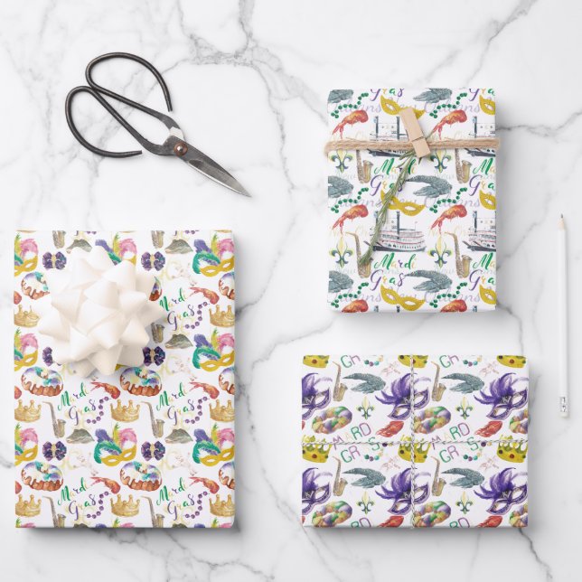 Hoja De Papel De Regalo Acuarela Mardi Gras tema (Anverso)