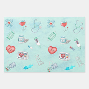 Hoja De Papel De Regalo Acuarela Médica Médico Enfermero Tema