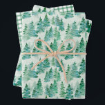Hoja De Papel De Regalo Acuarela Misty Pine Christmas Tree Forest<br><div class="desc">Granja de árboles de Navidad y bosque de Navidades encantados en acuarela</div>