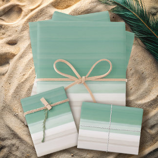 Hoja De Papel De Regalo Acuarela moderna Ocean Beach Turquoise Sand