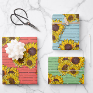 Hoja De Papel De Regalo Acuarela Pastel de girasol