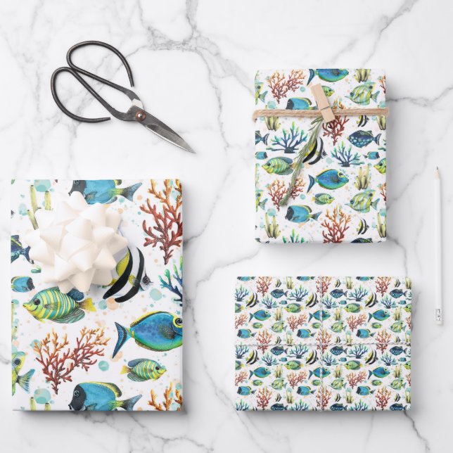 Hoja De Papel De Regalo Acuarela Pescado tropical (Anverso)