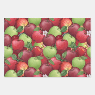 Hoja De Papel De Regalo Acuarela Rojo, Verde y Manzana Granny Smith