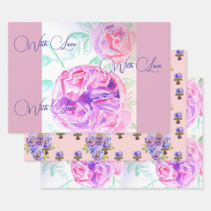 Hoja De Papel De Regalo Acuarela Rosa Rosa Rosas Lilac Flores Flores Flore