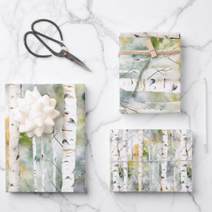 Hoja De Papel De Regalo acuarela verde de la corteza de Birch
