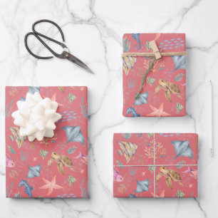 Hoja De Papel De Regalo Acuarela Vida Oceánica Sandía Texturizada