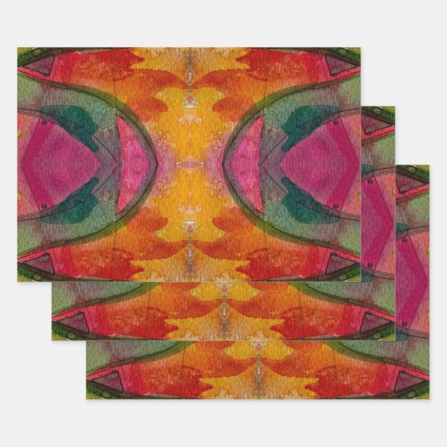 Hoja De Papel De Regalo Acuarela Y Tinta Resumen Arte Expressionista (Set)