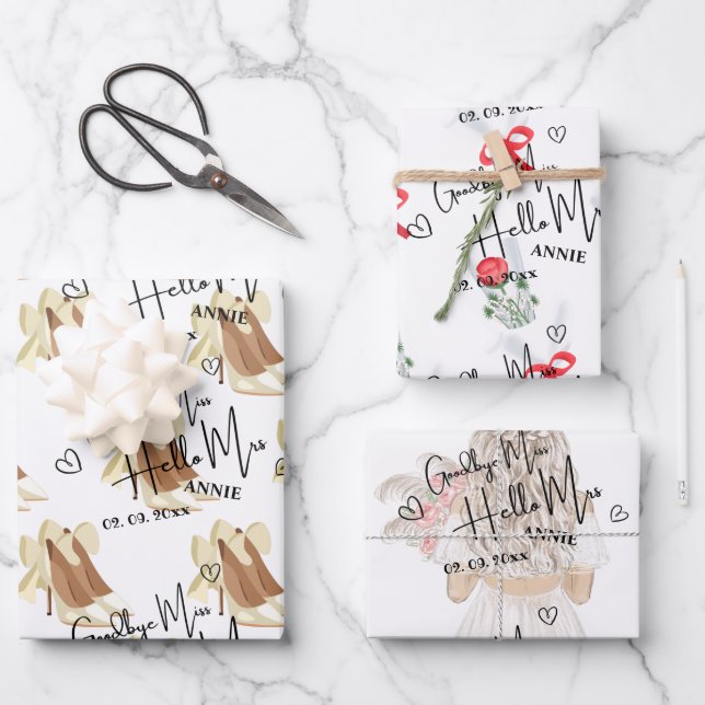 Hoja De Papel De Regalo Adiós personalizada Hola Sra. Bridal Shower (Anverso)