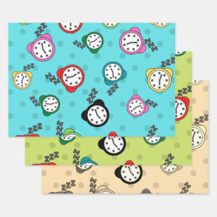Hoja De Papel De Regalo Adorable despertador fiesta beige azul