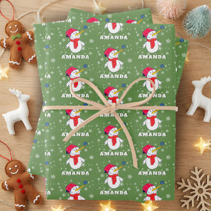 Hoja De Papel De Regalo Adorable muñeco de nieve con copos de nieve Navida