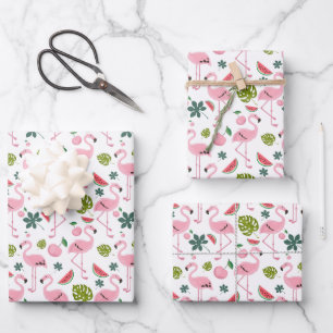 Hoja De Papel De Regalo Adorable patrón de flamenco rosa en baldosas