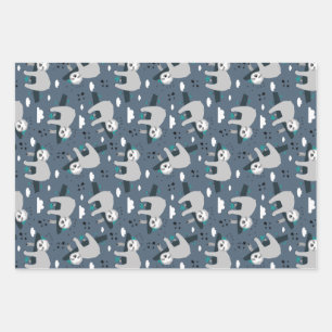 Hoja De Papel De Regalo adorable patrón de perezoso gris lindo fondo azul