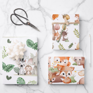 Hoja De Papel De Regalo Adorables Animales Del Bosque Al Acuarela