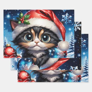 Hoja De Papel De Regalo Adorables Navidades gatitos.