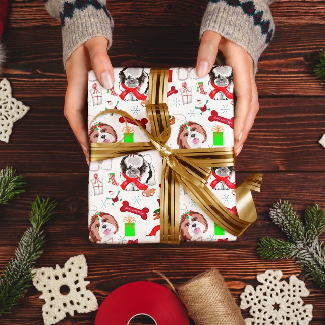 Hoja De Papel De Regalo Adorables Navidades Shih Tzu sin problemas (Sweet Yorkie Christmas Love!)