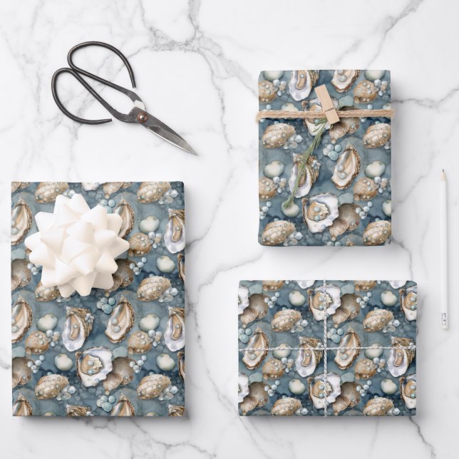 Hoja De Papel De Regalo adorables ostiones y perlas con baldosas (Anverso)