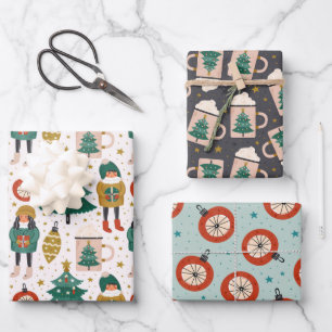 Hoja De Papel De Regalo Adorables patrones navideños escandinavos