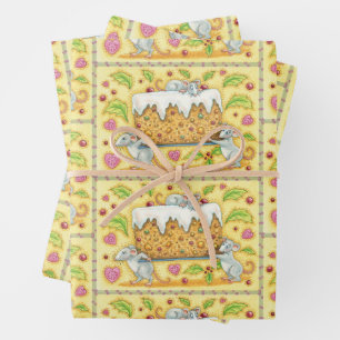 Hoja De Papel De Regalo Adorables ratones de Navidad llevando un postre de