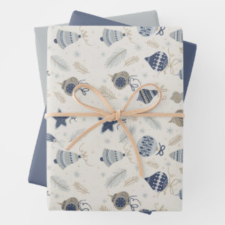 Hoja De Papel De Regalo Adornos Azules Acuarela Moderna Navidad Nieve