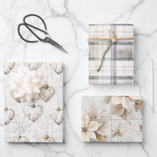 Hoja De Papel De Regalo Adornos Corazones Grises Crema Chic Boda