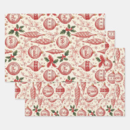 Hoja De Papel De Regalo Adornos de Navidad de Toile Rojo Chinoiserie