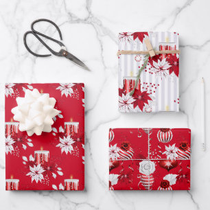 Hoja De Papel De Regalo Adornos de velas de Navidad rojas blancas Rosa Fie
