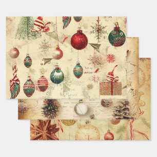 Hoja De Papel De Regalo Adornos Navideños Vintage Retro Piñas