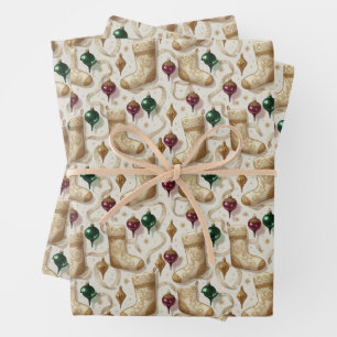 Hoja De Papel De Regalo Adornos Suaves Calcetines de Navidad de Herencia