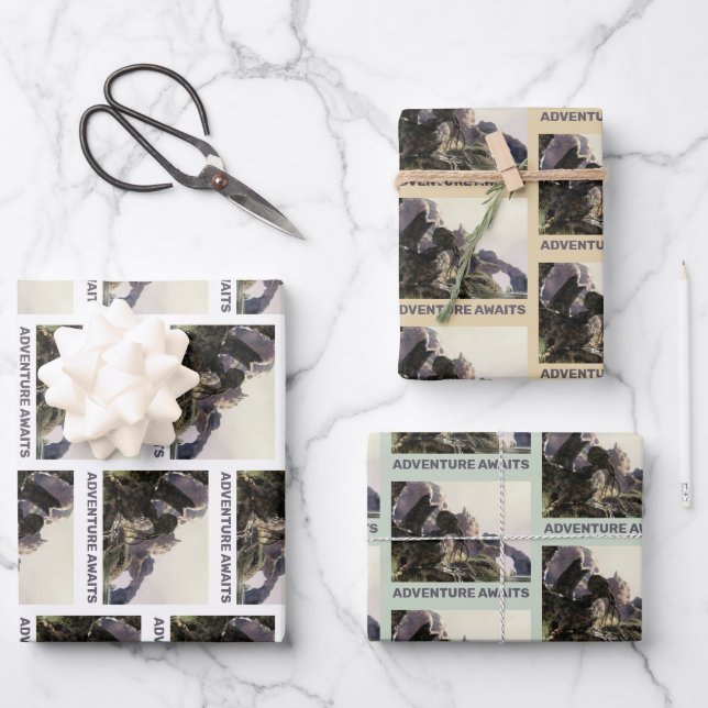 Hoja De Papel De Regalo Adventure Awaits. Fantasy landscape (Anverso)