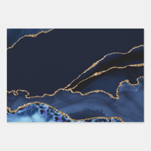 Hoja De Papel De Regalo Agante de mármol Purpurina de oro azul y falso