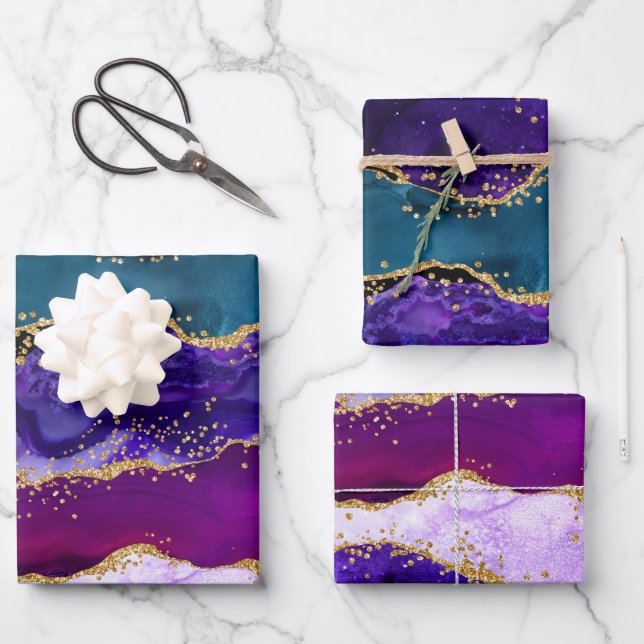 Hoja De Papel De Regalo Agante Purpurina de imitación de pavo real púrpura (Anverso)