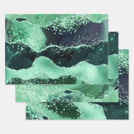 Hoja De Papel De Regalo Agata Falsa Brillante Verde Oscuro y Claro Glamuro