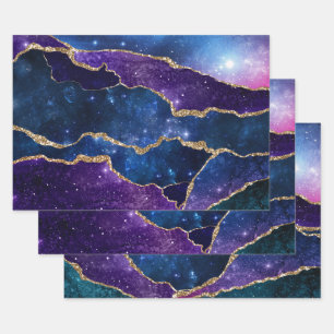 Hoja De Papel De Regalo Agate galaxico púrpura y azul con falso purpurina 
