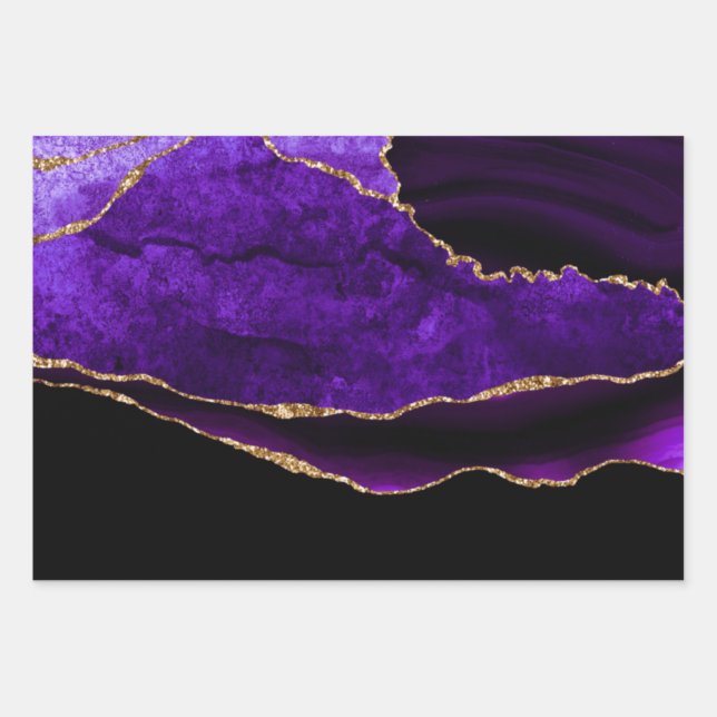 Hoja De Papel De Regalo Agate Purpurina Purple Gold de lujo Cumpleaños (Anverso)