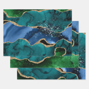 Hoja De Papel De Regalo Agentes de pavo real azul, verde y Verde azulado y