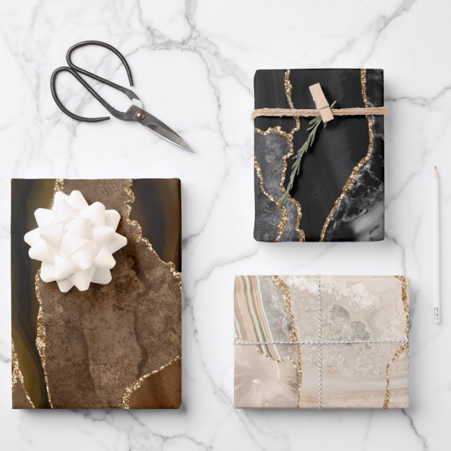 Hoja De Papel De Regalo agio negro marrón y beige (Anverso)