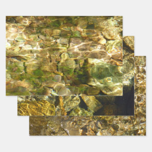 Hoja De Papel De Regalo Agua de aguas termales naturaleza de oro verde