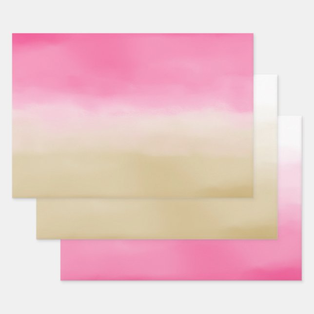 Hoja De Papel De Regalo Agua Ombre Ombre Rosa (Set)
